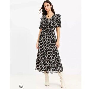 LOFT Geo Ruffle Midi Dress Size Extra Small Petite
